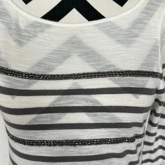 Loft Grey Striped Quarter Length Sleeve Top Sz SM - Picture 2 of 6